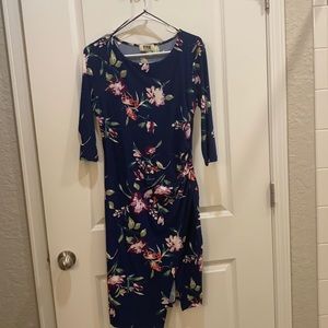Navy knit dress with floral print